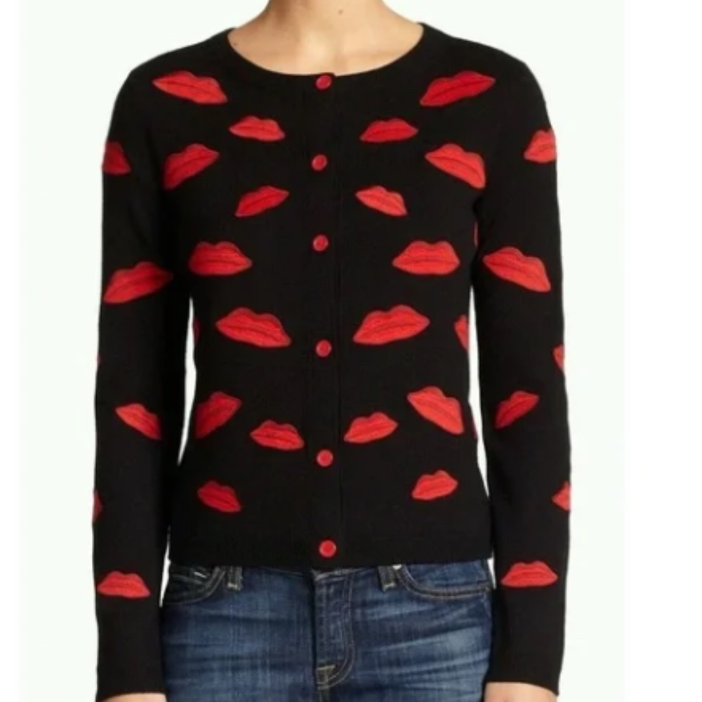 Alice + Olivia Red Lip Black Sweater (S)